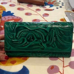 Large Patricia Nash genuine tooled leather wallet.